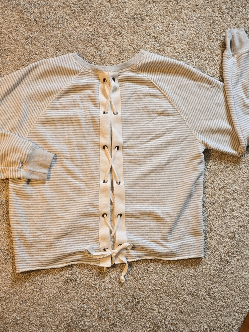 Abercrombie & Fitch Light Gray Striped Lace-Up Back Sweatshirt